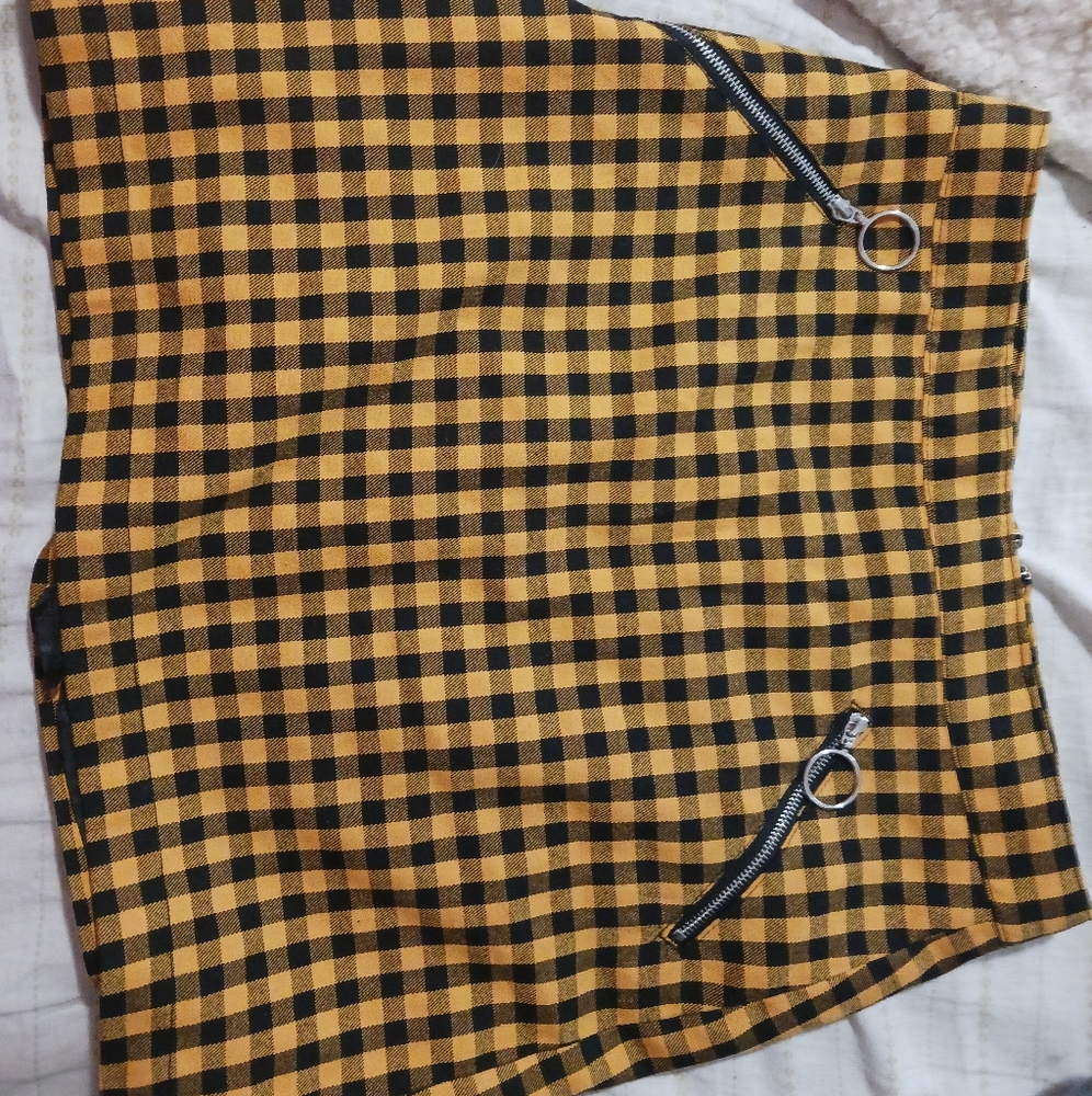 Black and orange checked mini skirt